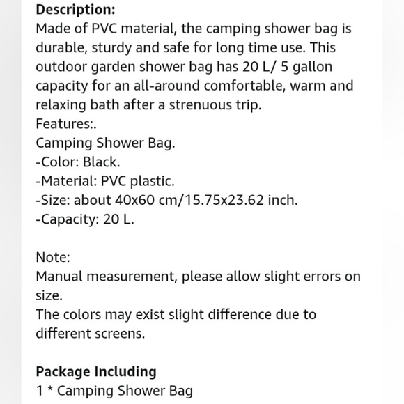 Outdoor Camp Shower Bag NWOT - Picture 3 of 6